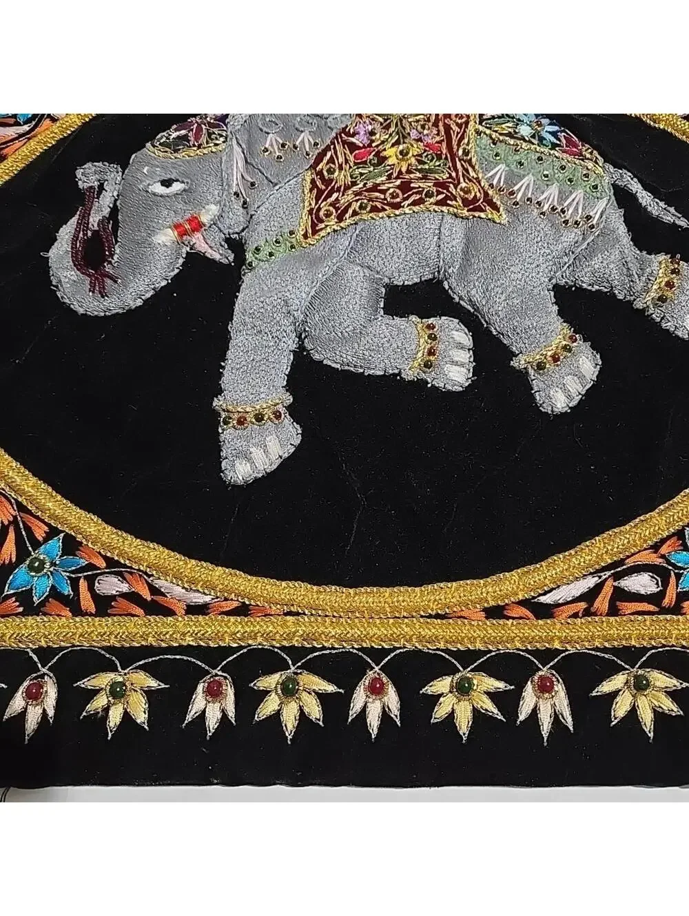 Royal Elephant Zardozi Embroidered & Jeweled Tapestry 3D Wall Art 24x18